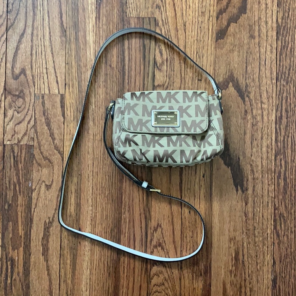 Michael Kors Leather Trimmed Monogramed Crossbody